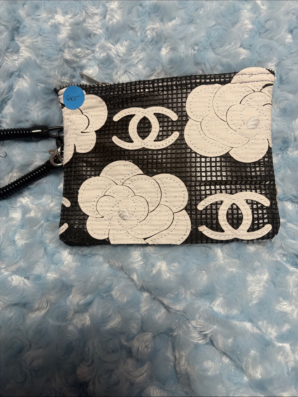 Chic Black & White Floral Logo Wristlet Pouch